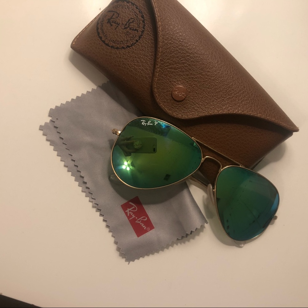 green/blue aviator ray-ban sunglasses - authentic